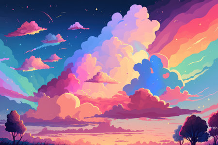 rainbow colored clouds and a smooth colorful sky at twilightの素材