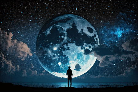 A full moon is depicted against a starry skyの素材