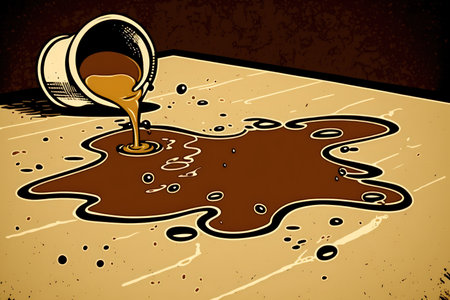 Coffee poured from a cup and landed on laminate. Think about the puddleの素材