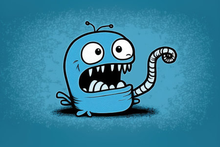 Blue worm cartoon drawn digitallyの素材