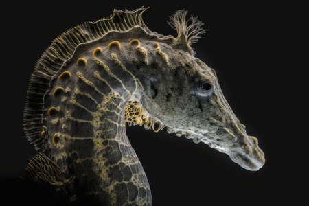 An up close view of a seahorse with a lengthy snout (Hippocampus ramulosus)の素材