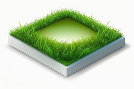 Green grass field in a square on a white backgroundの素材