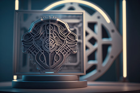 Innovative AI emblem with a contemporary computer in the background. two exposuresの素材