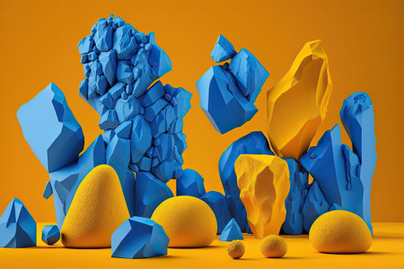 For product displays with copy space use a single color of yellow rocks on a flat yellow backgroundの素材