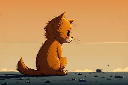 Orange kitten in the backdrop aloneの素材