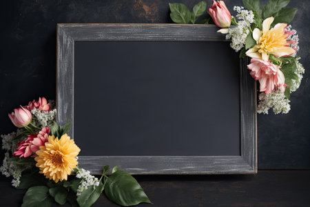 Blank whiteboard with flowers mockupの素材