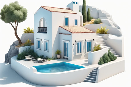 Vacation rental property with private pool in the style of the Greek island of Santoriniの素材