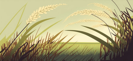 Rice growing in the field in autumnの素材