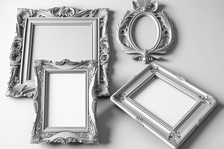 Victorian wooden silver frames for museum display on white backgroundの素材
