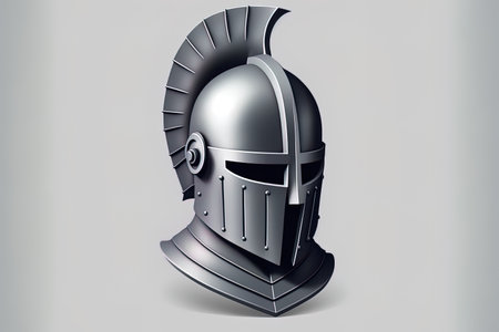 antique symbol of the helmet knight. Old knight with helmet and isometric image for the webの素材