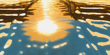 Swimming pool with sun reflection and rippling water surfaceの素材