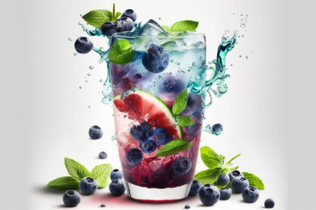 A refreshing summer cocktail made with blueberries mint and lime juiceの素材