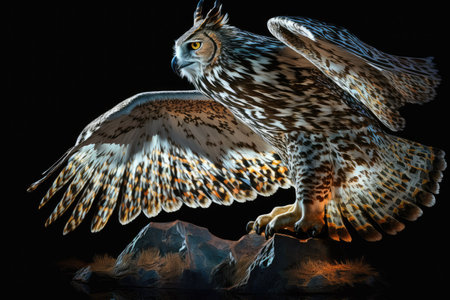 Displaying its regal stature the Indian Eagle Owl strikes a postureの素材