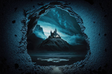 Castle in the cave deep in the darkの素材