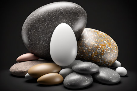 The egg and stones provide a metaphor for stability and powerの素材
