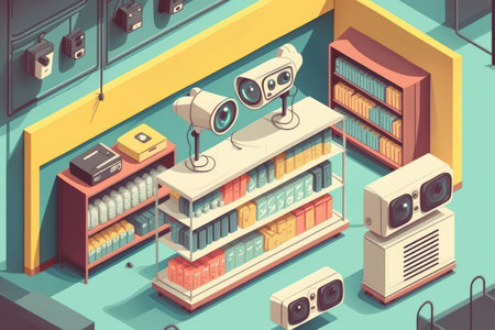CCTV equipment in a mall Security system equipment and design space are availableの素材