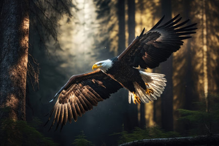 The Bald Eagle is hunting with talon extended having located its preyの素材