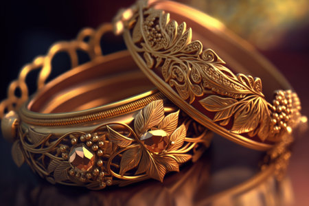 fancy golden bracelets for women in a macro shot of jewelryの素材