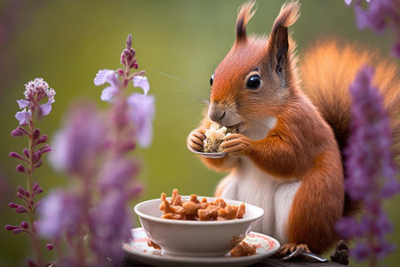 lovely squirrel enjoying her mealの素材