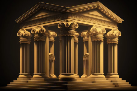 This image depicts a mythical Greek temple complete with sculpted stone pillars and archesの素材
