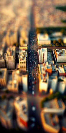aerial photographs with a tilt shift effect of the cityの素材