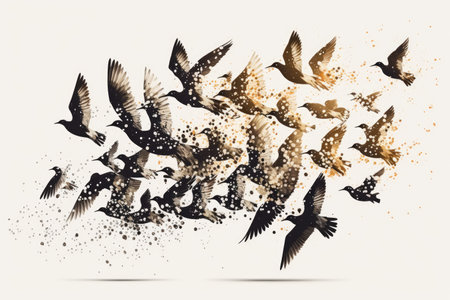 Flock of birds isolated on white backgroundの素材