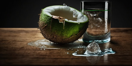 Stunning picture of coconut water on a tableの素材