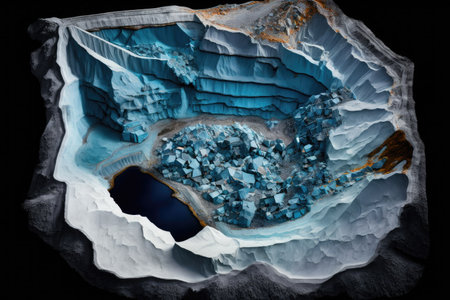 View from above of an open pit quarry containing non metallic mineralsの素材