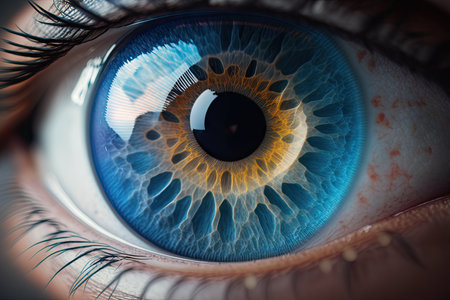 Human Blue Eye in Macro Focus Looking Forward Seen from the Sideの素材