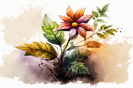Watercolor painting of a flower. Composing by handの素材