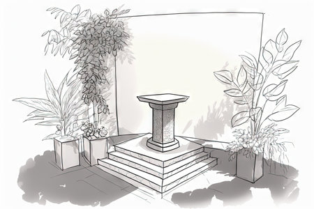 drawing of a nature themed podium in an empty space for a product displayの素材