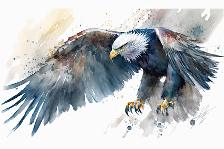 a watercolor painting of an American eagle in flightの素材