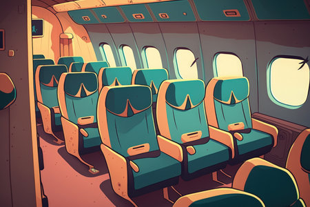 Empty passenger airplane seats in the cabinの素材
