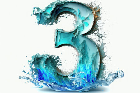 Number 3 in blue water font isolated on whiteの素材