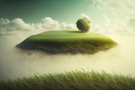 Grass and ground against a hazy background create a simple gorgeous strange landscapeの素材