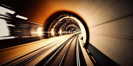 Tokyo Japan tunnel with speeding train in slow motionの素材