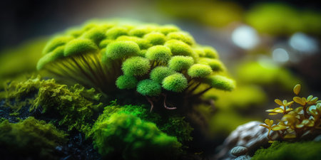 Macro image of unprocessed green moss in a forestの素材