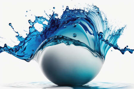 Spherical splash of flowing water against a white backgroundの素材