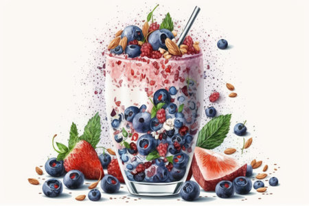 Smoothie made of blueberries blackberries almonds and granolaの素材