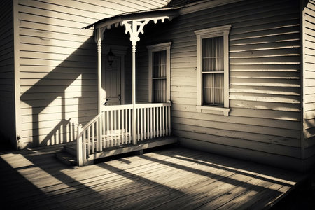 wall shadows and a wooden deckの素材
