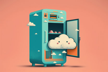 notion of information technology. Conceptual illustration of a cabinet housing a cloud serverの素材