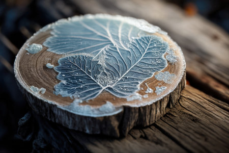 macro photography of frost on woodの素材