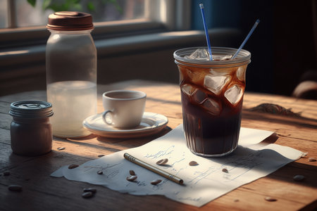 table with iced coffeeの素材
