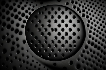 Background or wallpaper with a black perforated leather or skin textureの素材