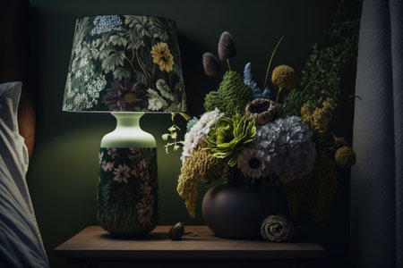 Bedside vase with flower in gloomy room. layoutの素材