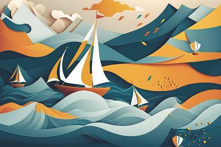 abstract sea background featuring triangles and water wavesの素材