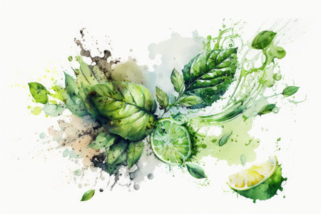 Splash of Water Mint Leaves and Lime Slicesの素材