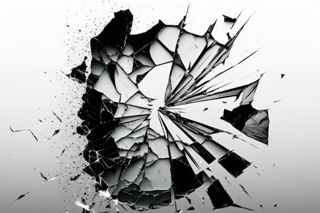 a white background with a fractured broken glass textureの素材