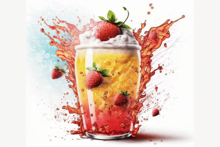 Carbonated strawberry lemonade on white a perfect illustration of the refreshing drinkの素材