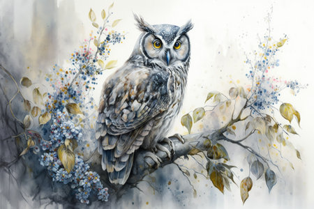 Massive grey owl. This is a watercolor paintingの素材